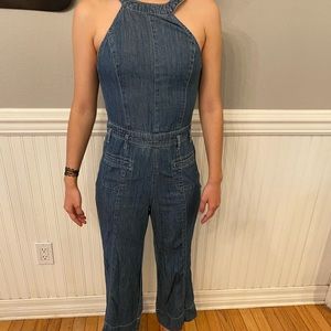 Anthro Pilcro Denim Jumpsuit Halter Cotton Wide